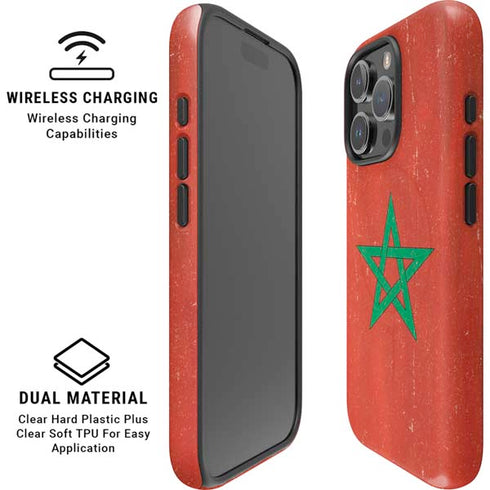 Morocco Flag Distressed iPhone 16 Pro Max Magsafe Impact Case